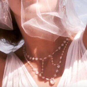 Ela Rae Cleo Caged Necklace Pink Opal Pyrite Coin 14K Plated Sterling